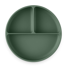 Petite&Mars - Take&Match - Assiette ronde compartimentée en silicone avec ventouse - Vert (Misty-Green)
