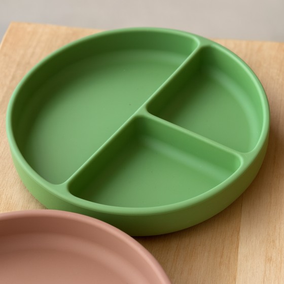 Petite&Mars - Take&Match - Assiette ronde compartimentée en silicone avec ventouse