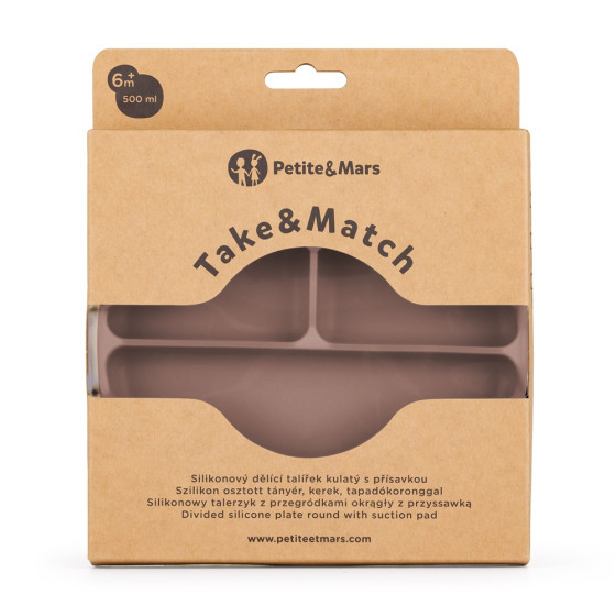 Petite&Mars - Take&Match - Assiette ronde compartimentée en silicone avec ventouse
