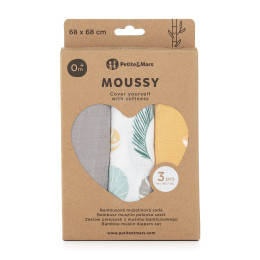 Petite&Mars - Moussy -Set of 3  Bamboo muslin swaddles - Ochre Leaves