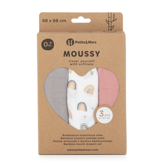 Petite&Mars - Moussy - Lot de 3 Langes en Mousseline de Bambou Petite & Mars