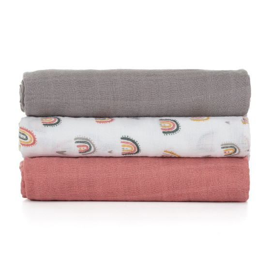 Petite&Mars - Moussy - Lot de 3 Langes en Mousseline de Bambou