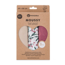 Petite&Mars - Moussy - Lot de 3 Langes en Mousseline de Bambou Petite & Mars
