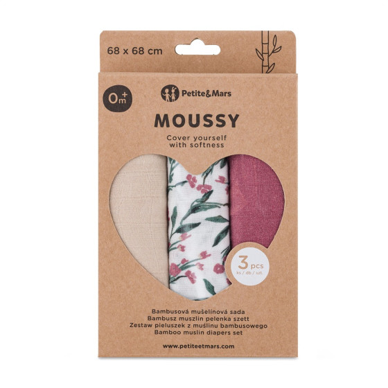 Petite&Mars - Moussy -Set of 3  Bamboo muslin swaddles