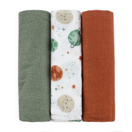 Petite&Mars - Moussy - Lot de 3 Langes en Mousseline de Bambou Petite & Mars