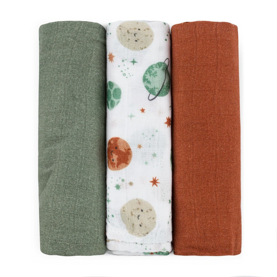 Petite&Mars - Moussy - Lot de 3 Langes en Mousseline de Bambou Petite & Mars