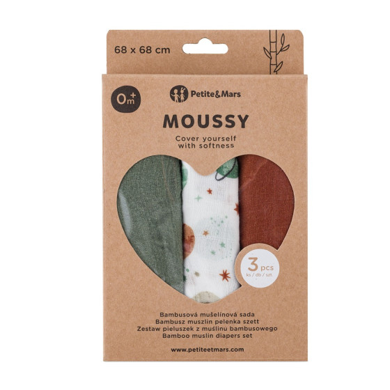 Petite&Mars - Moussy -Set of 3  Bamboo muslin swaddles