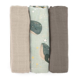 Petite&Mars - Moussy - Lot de 3 Langes en Mousseline de Bambou Petite & Mars