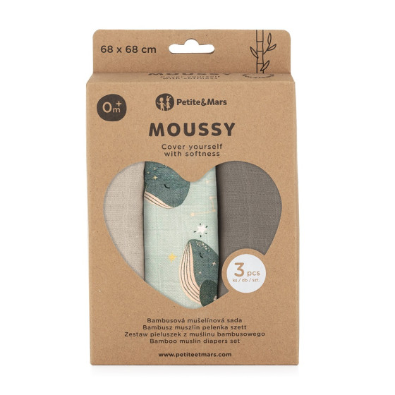 Petite&Mars - Moussy - Lot de 3 Langes en Mousseline de Bambou Petite & Mars