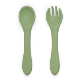 Petite&Mars - Take&Match - Set de couverts en silicone 6m+ - Sweet Pea (Vert Clair)