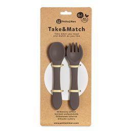 Petite&Mars - Silicone Cutlery TAKE&MATCH 6m+ - Brun Foncé (Bitter Cocoa)