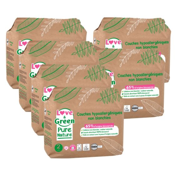 Love and Green Pure Nature Pack 6x35 Couches jetables taille 2 (3 à 6 kg) Love and Green