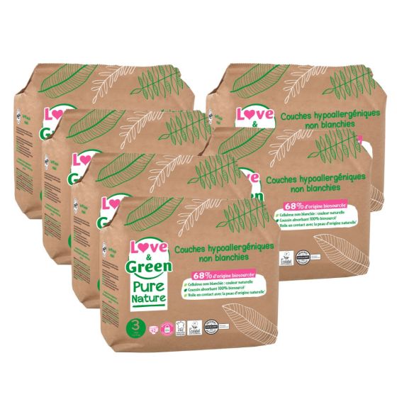 Love and Green Pure Nature Pack 6x42 Couches jetables taille 3 (4 à 9 kg) Love and Green