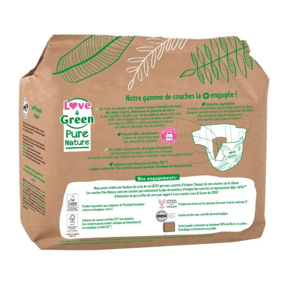 Love and Green Pure Nature Pack 6x42 Couches jetables taille 3 (4 à 9 kg) Love and Green