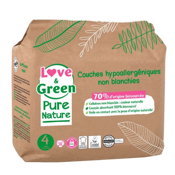 Love and Green, couches hypoallergéniques, Pure Nature, Taille 4 x 38 Love and Green