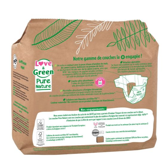 Love and Green Pure Nature Pack 6x38 Couches jetables taille 4 (7 à 14 kg) Love and Green