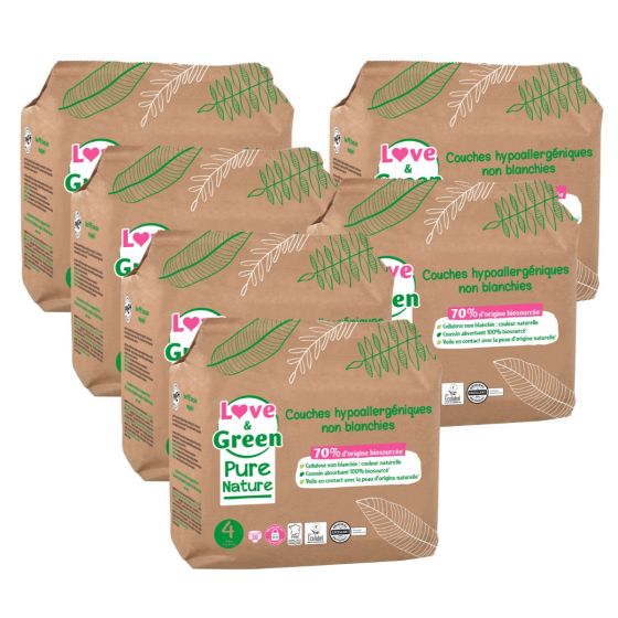 Love and Green Pure Nature Pack 6x38 Couches jetables taille 4 (7 à 14 kg) Love and Green