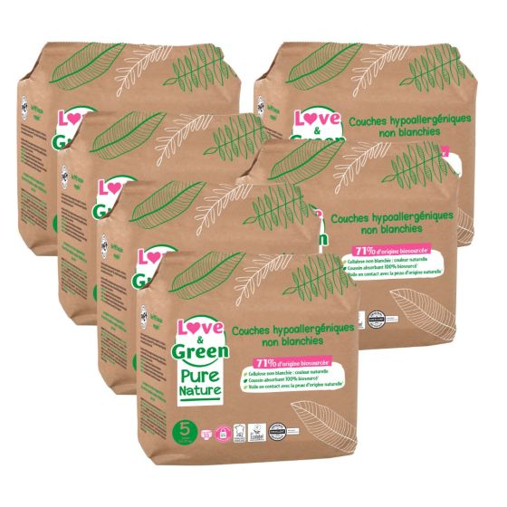Love and Green Pure Nature Pack 6x33 Couches jetables taille 5 (11 à 25 kg) Love and Green