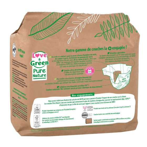 Love and Green Pure Nature Pack 6x33 Couches jetables taille 5 (11 à 25 kg) Love and Green