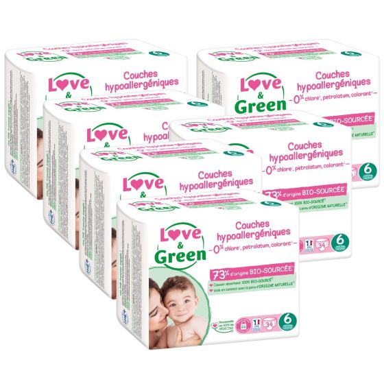 Love and Green Pack 6x34 Couches jetables taille 6 (+ 15 kg) Love and Green