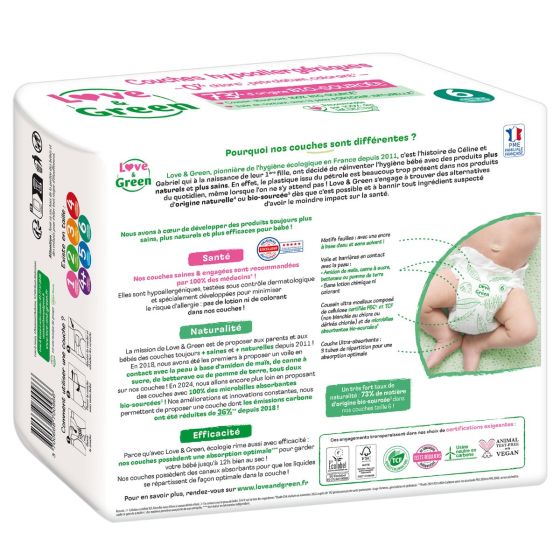 Love and Green Pack 6x34 Couches jetables taille 6 (+ 15 kg) Love and Green