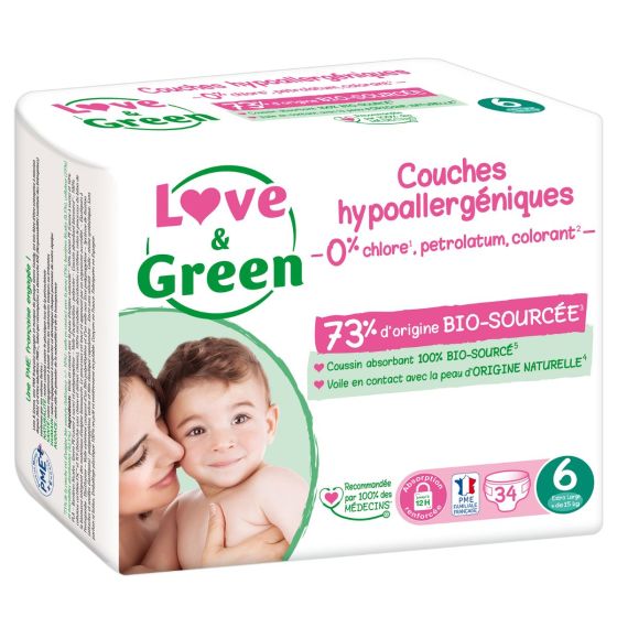 Love and Green Pack 6x34 Couches jetables taille 6 (+ 15 kg) Love and Green