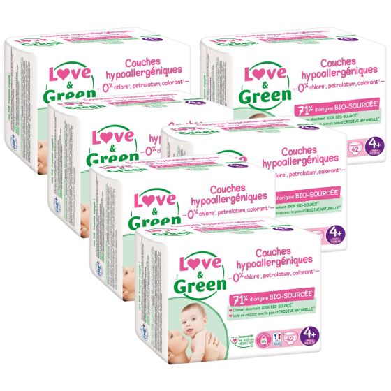 Love and Green Pack 6x42 disposable Diapers size 4+ (9 to 20 kg) Love and Green