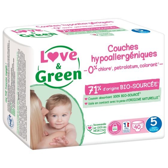 Disposable diapers-Love and green size 5 (12 to 25 kg) / 40 Love and Green