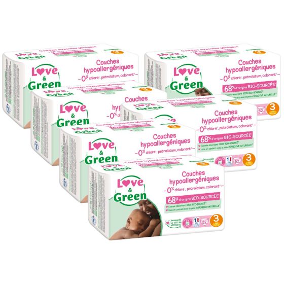 Love and Green Pack 6x52 disposable Diapers size 3 (4 to 9 kg) Love and Green
