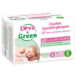 Love and Green Pack 6 x 36 Couches jetables taille 2 (3 - 6 kg) Love and Green