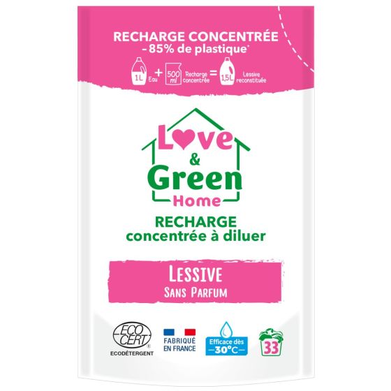 Love and Green Lessive écologique sans Parfum - 1,5L Love and Green