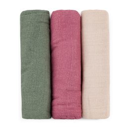 Petite&Mars - Moussy -Set of 3  Bamboo muslin swaddles - Botanic Tone