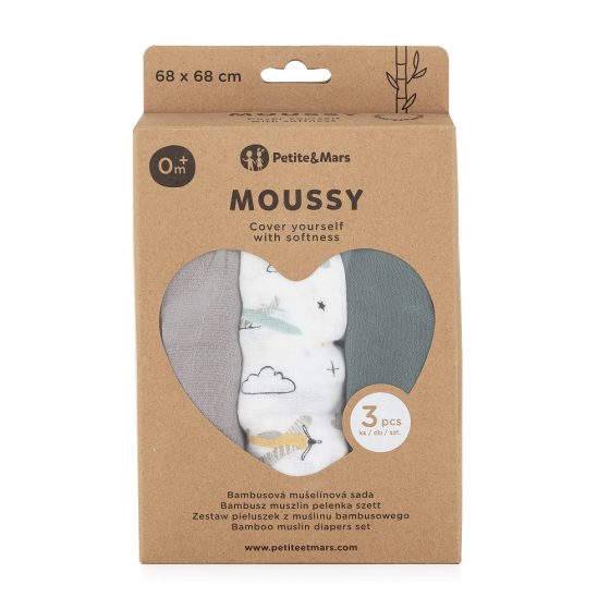 Petite&Mars - Moussy - Lot de 3 Langes en Mousseline de Bambou