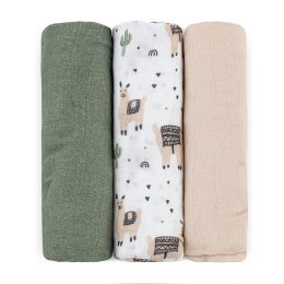 Petite&Mars - Moussy - Lot de 3 Langes en Mousseline de Bambou - Llama Vibes