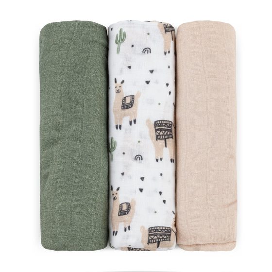 Petite&Mars - Moussy - Lot de 3 Langes en Mousseline de Bambou