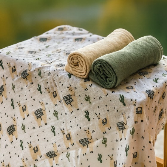 Petite&Mars - Moussy - Lot de 3 Langes en Mousseline de Bambou