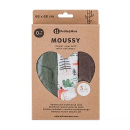 Petite&Mars - Moussy -Set of 3  Bamboo muslin swaddles - Forest Fox