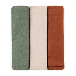 Petite&Mars - Moussy - Lot de 3 Langes en Mousseline de Bambou - Earth Tones