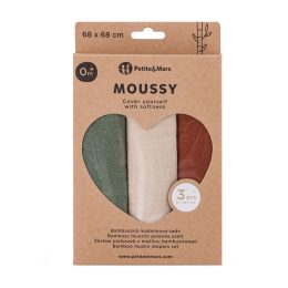 Petite&Mars - Moussy -Set of 3  Bamboo muslin swaddles - Earth Tones