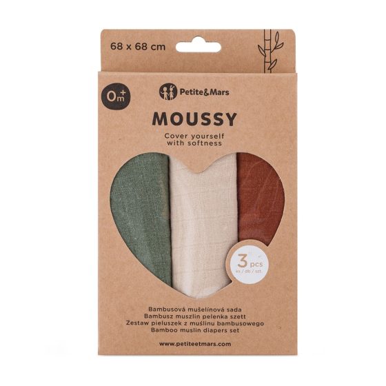 Petite&Mars - Moussy - Lot de 3 Langes en Mousseline de Bambou
