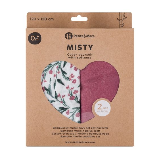Petite&Mars - Misty-Set of 2 Bamboo muslin swaddles 120x120