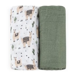 Petite&Mars - Misty-Set of 2 Bamboo muslin swaddles 120x120 - Llama-Vibes