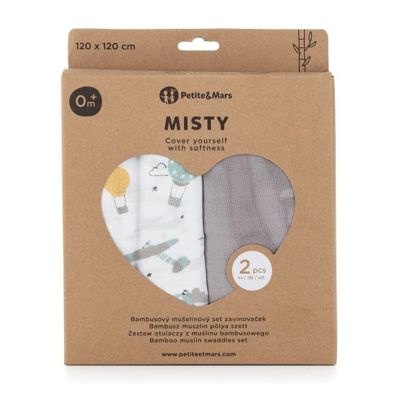 Petite&Mars - Misty-Set of 2 Bamboo muslin swaddles 120x120