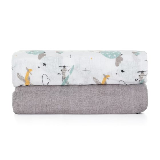 Petite&Mars - Misty-Set of 2 Bamboo muslin swaddles 120x120