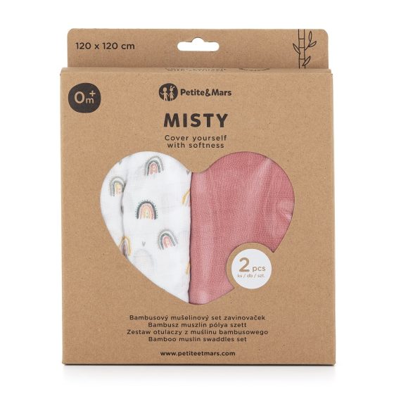 Petite&Mars - Misty-Set of 2 Bamboo muslin swaddles 120x120