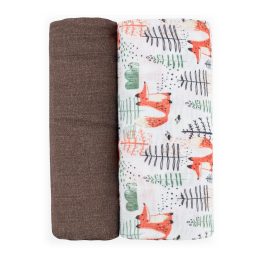 Petite&Mars - Misty-Set of 2 Bamboo muslin swaddles 120x120 - Forest-Fox