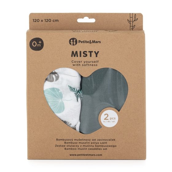 Petite&Mars - Misty-Set of 2 Bamboo muslin swaddles 120x120