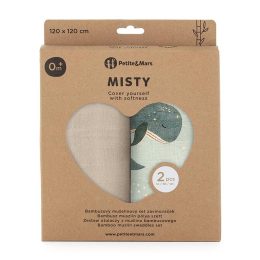 Petite&Mars - Misty - Lot de 2 Langes en Mousseline de Bambou 120 x 120 cm - Whale-Song