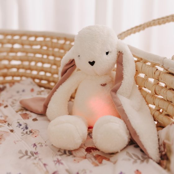MyHummy Lapin - Peluche à Bruits Blancs | Aide au Sommeil Bébé écru avec oreilles roses