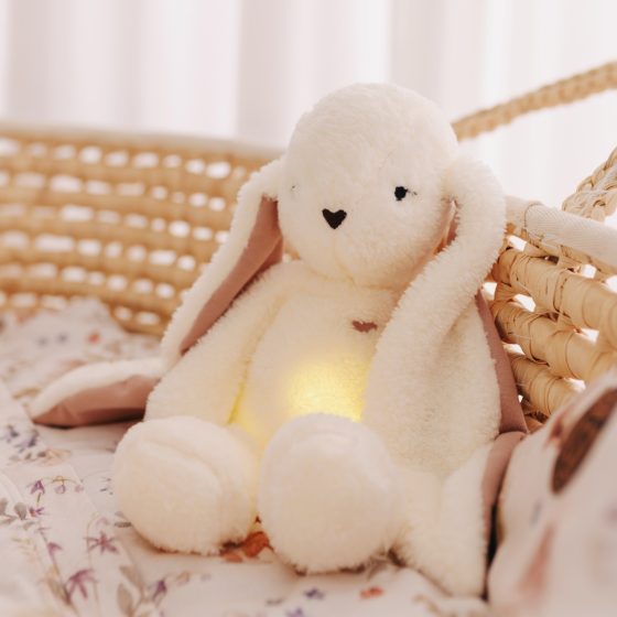 MyHummy Lapin - Peluche à Bruits Blancs | Aide au Sommeil Bébé écru avec oreilles roses